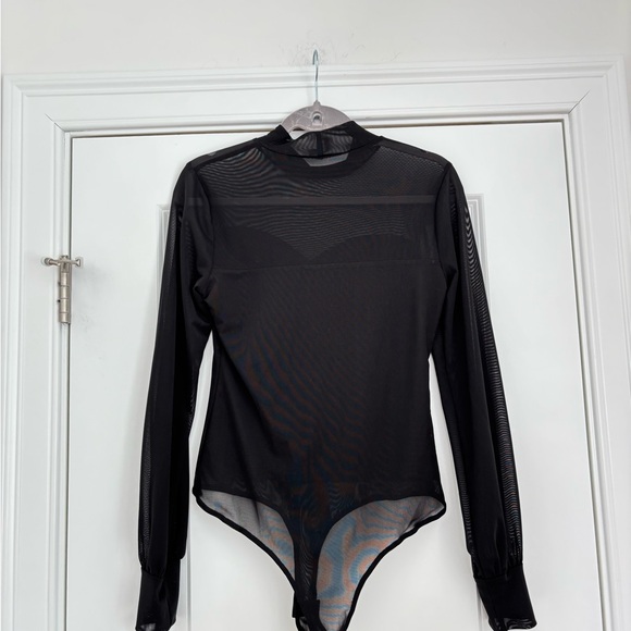 Black Sheer Mesh Long-Sleeve Bodysuit - Women - Picture 9 of 9